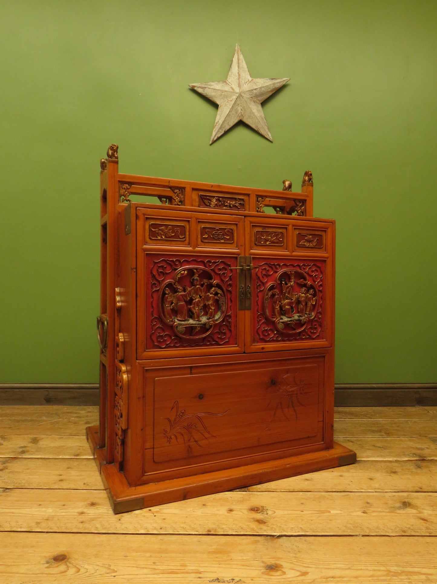 Chinese Wedding Dowry Cabinet with Ornate Carvings