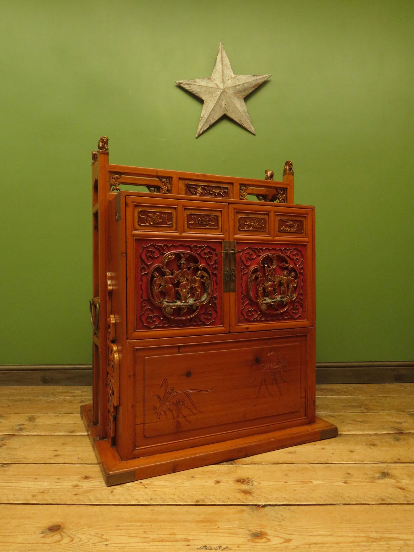 Chinese Wedding Dowry Cabinet with Ornate Carvings