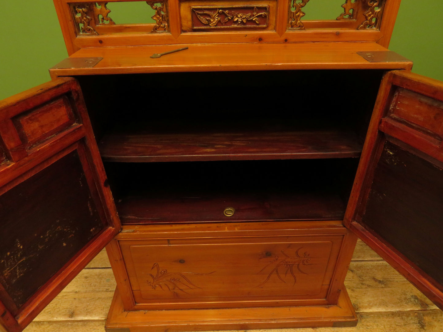 Chinese Wedding Dowry Cabinet with Ornate Carvings