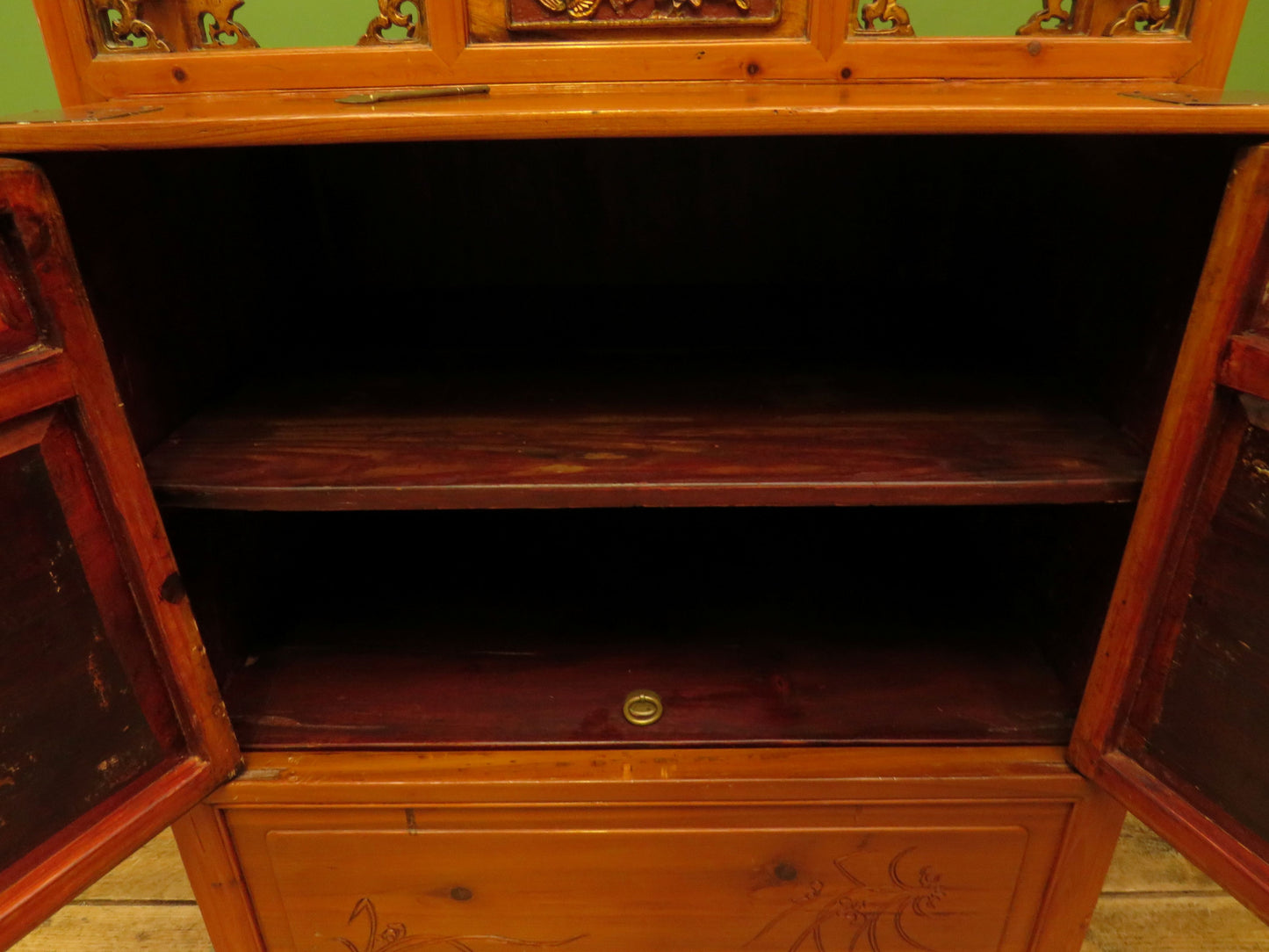 Chinese Wedding Dowry Cabinet with Ornate Carvings