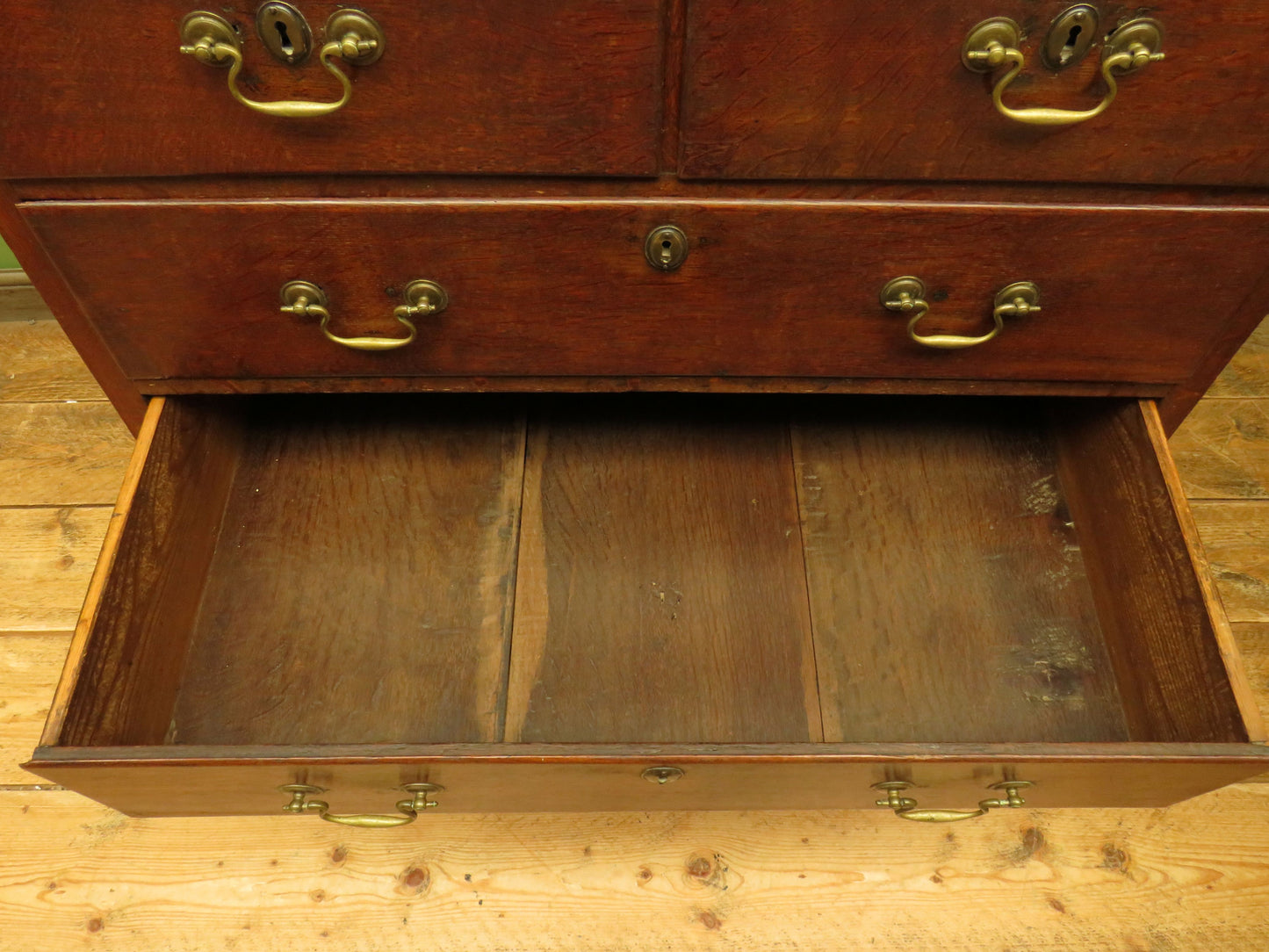 18th Century Cottage Oak Chest of Drawers in two parts