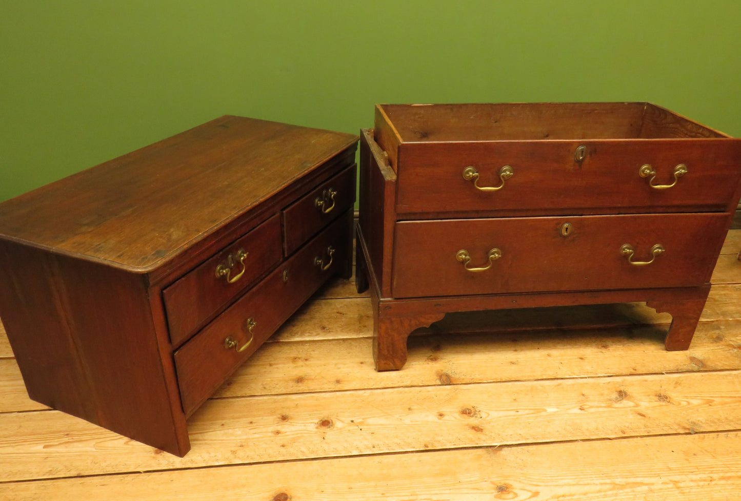 18th Century Cottage Oak Chest of Drawers in two parts