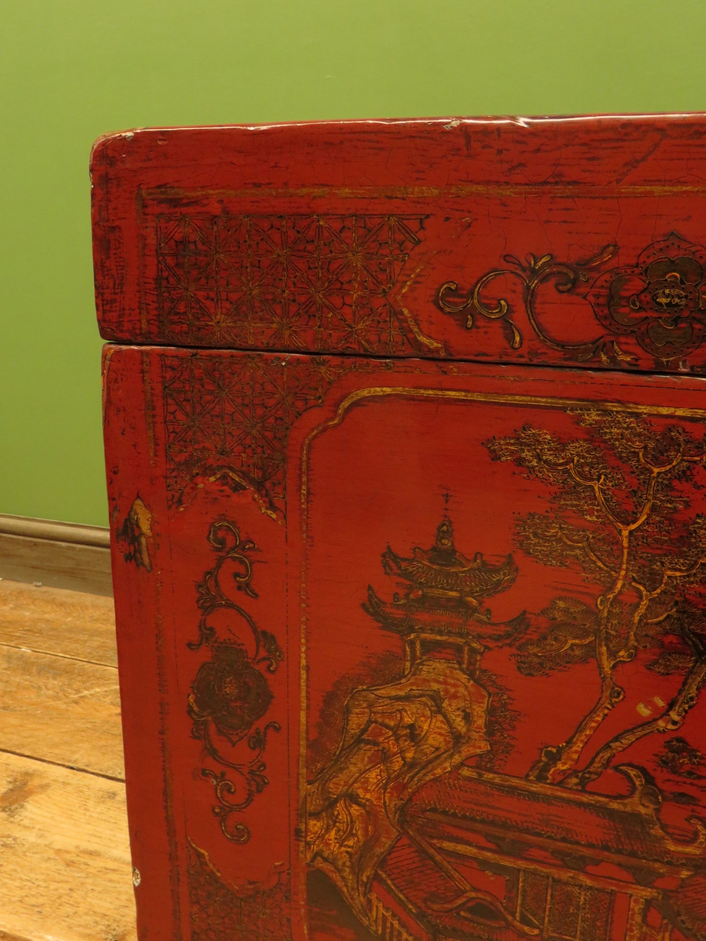 Early 20th Century Chinese Red Lacquered Blanket Chest