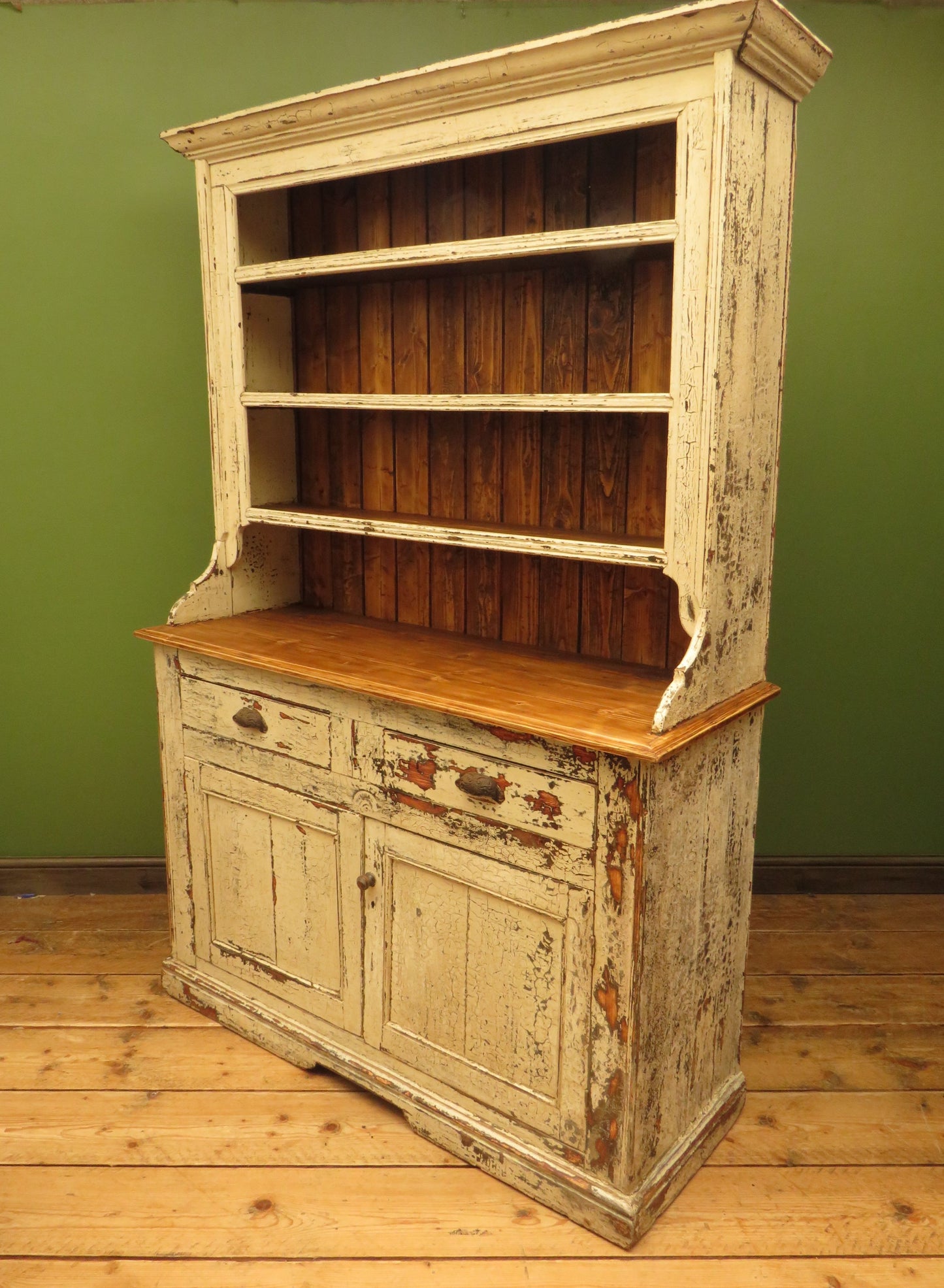 Old Pine Kitchen Dresser with Chippy Paint Finish