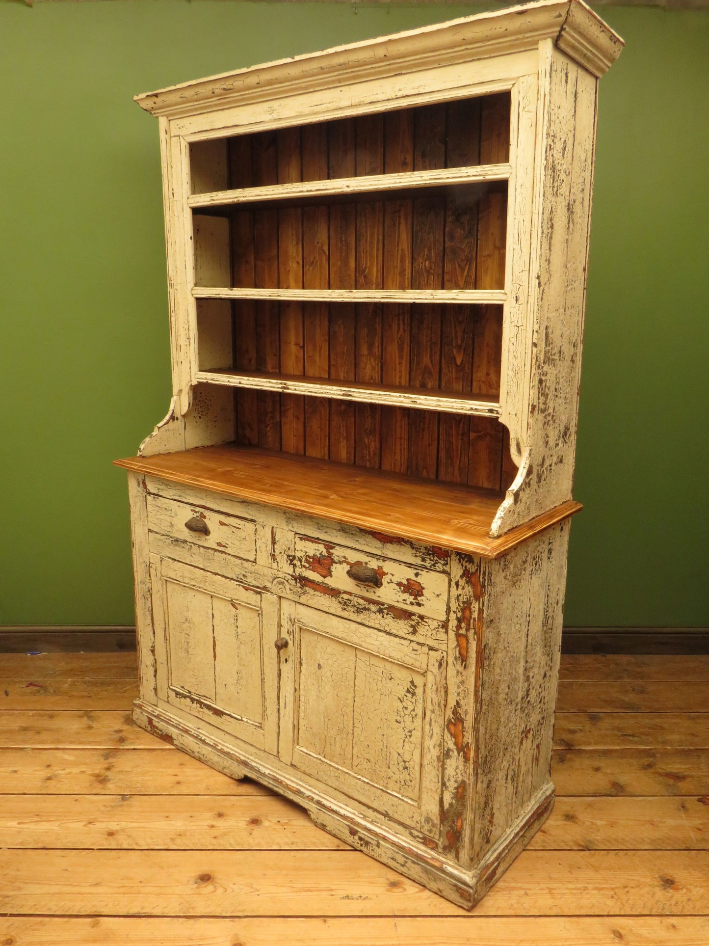 Old Pine Kitchen Dresser with Chippy Paint Finish