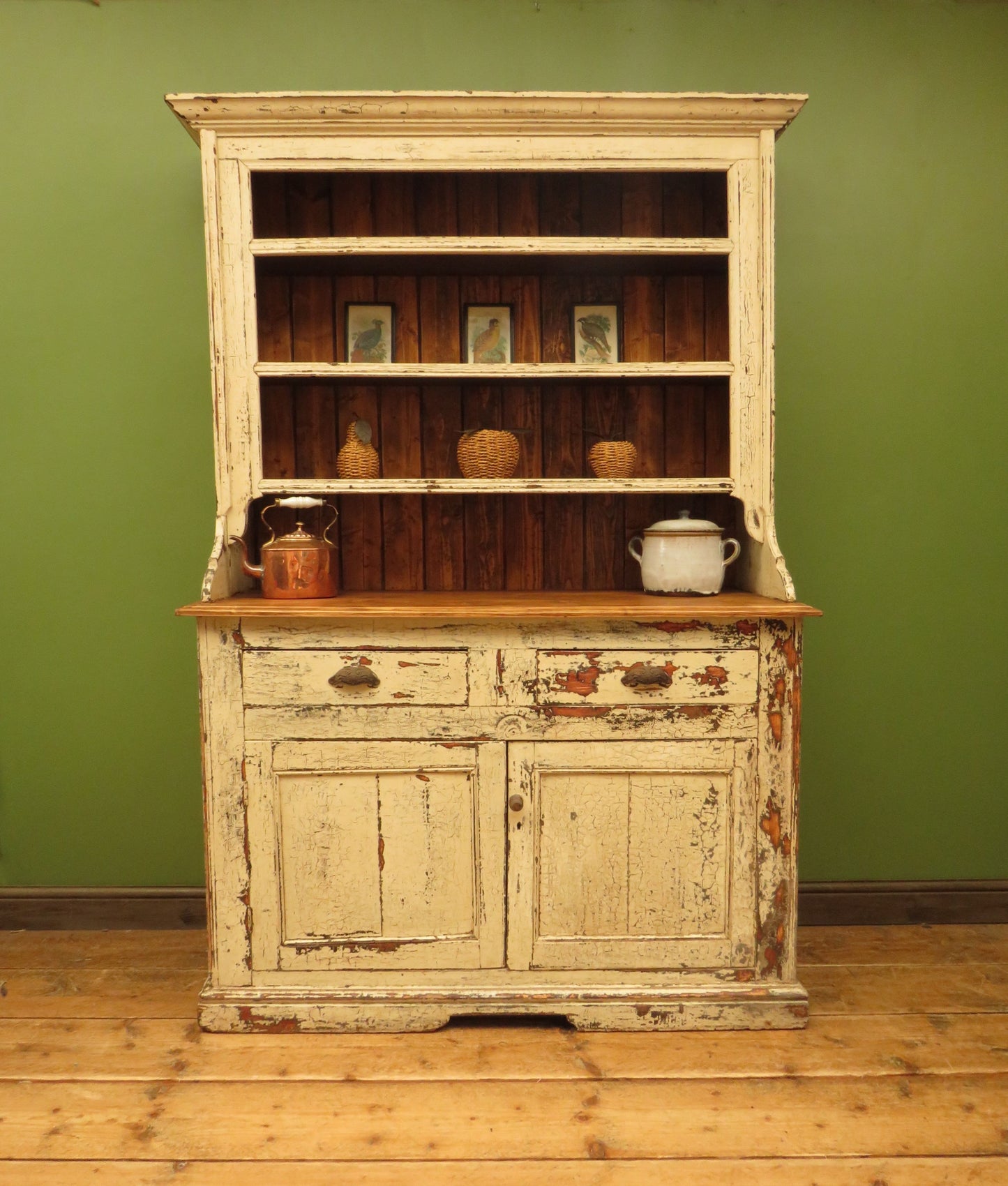 Old Pine Kitchen Dresser with Chippy Paint Finish