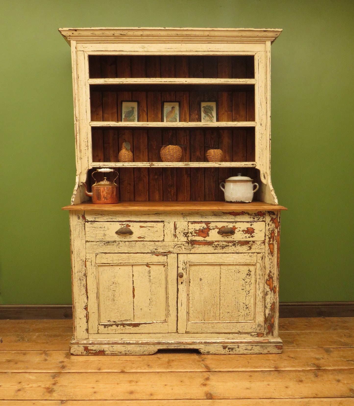 Old Pine Kitchen Dresser with Chippy Paint Finish