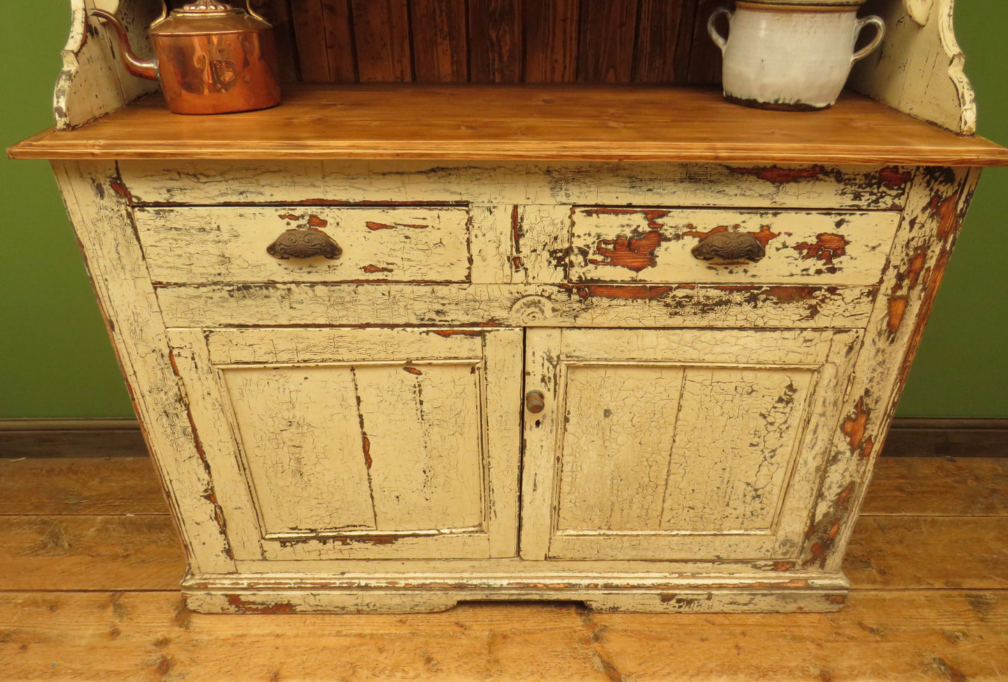 Old Pine Kitchen Dresser with Chippy Paint Finish