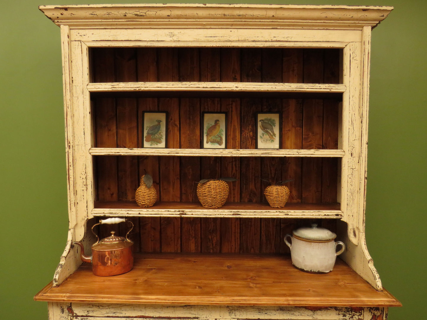 Old Pine Kitchen Dresser with Chippy Paint Finish