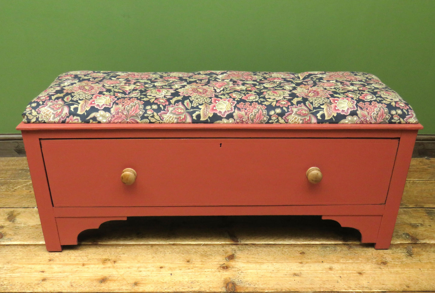 Bloomsbury Style Painted Storage Seat Ottoman with Floral Upholstery