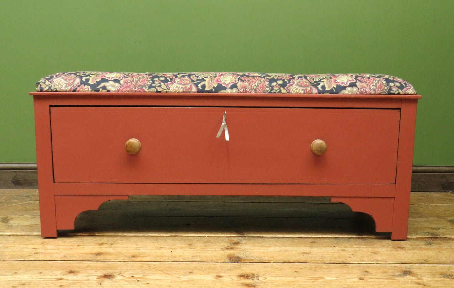 Bloomsbury Style Painted Storage Seat Ottoman with Floral Upholstery