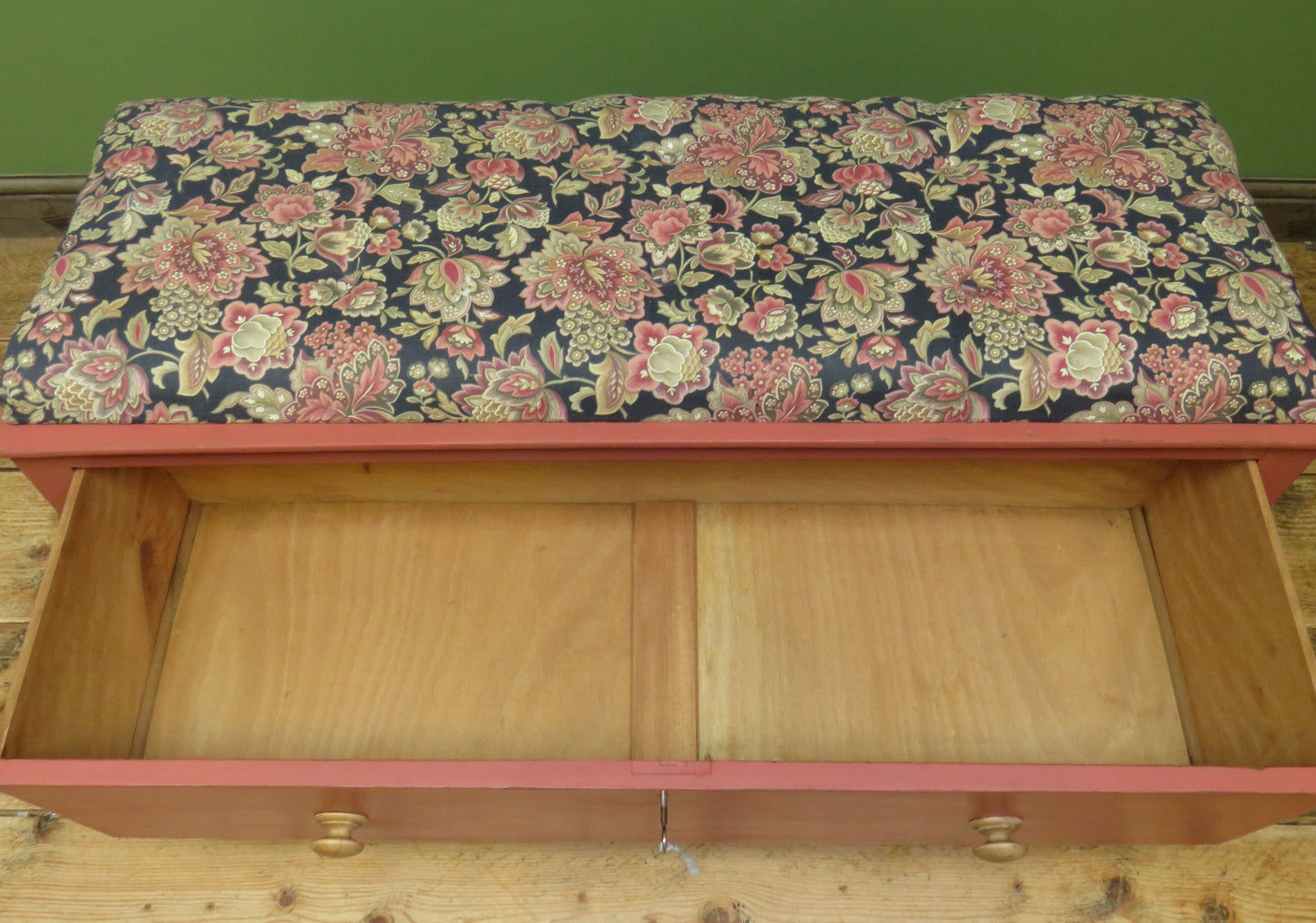 Bloomsbury Style Painted Storage Seat Ottoman with Floral Upholstery