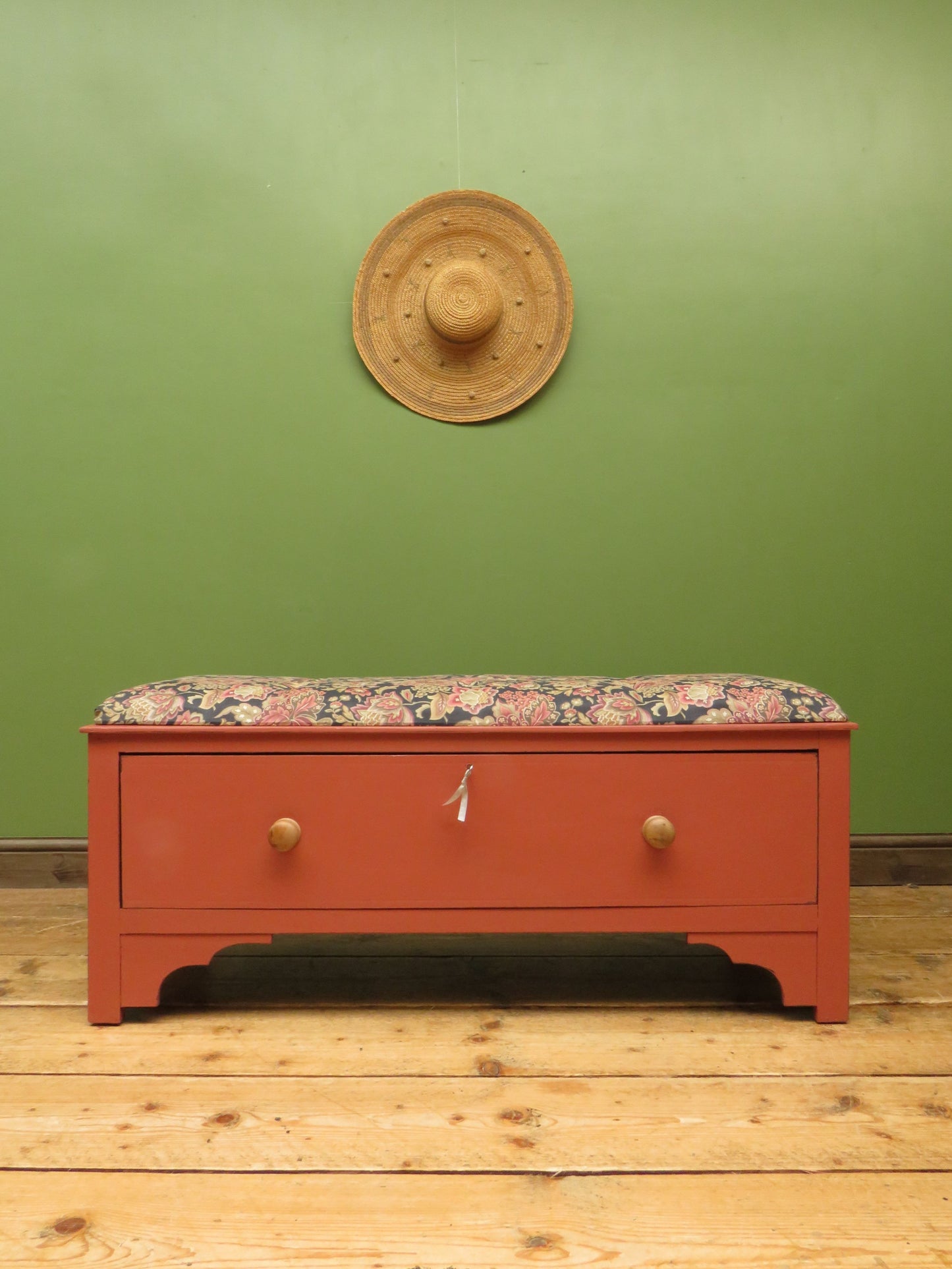 Bloomsbury Style Painted Storage Seat Ottoman with Floral Upholstery