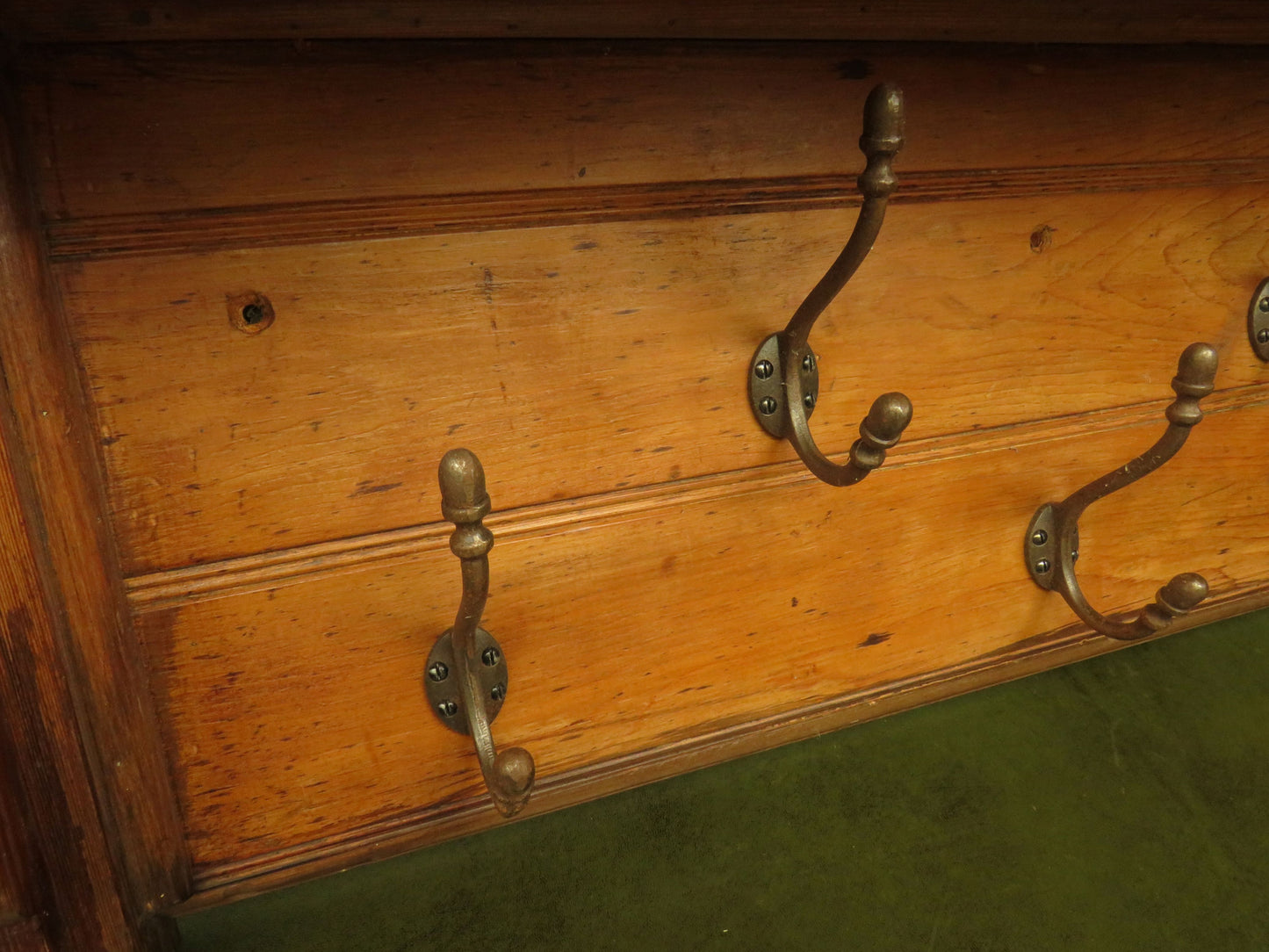 Antique Pine Wall Shelf with Coat Hooks