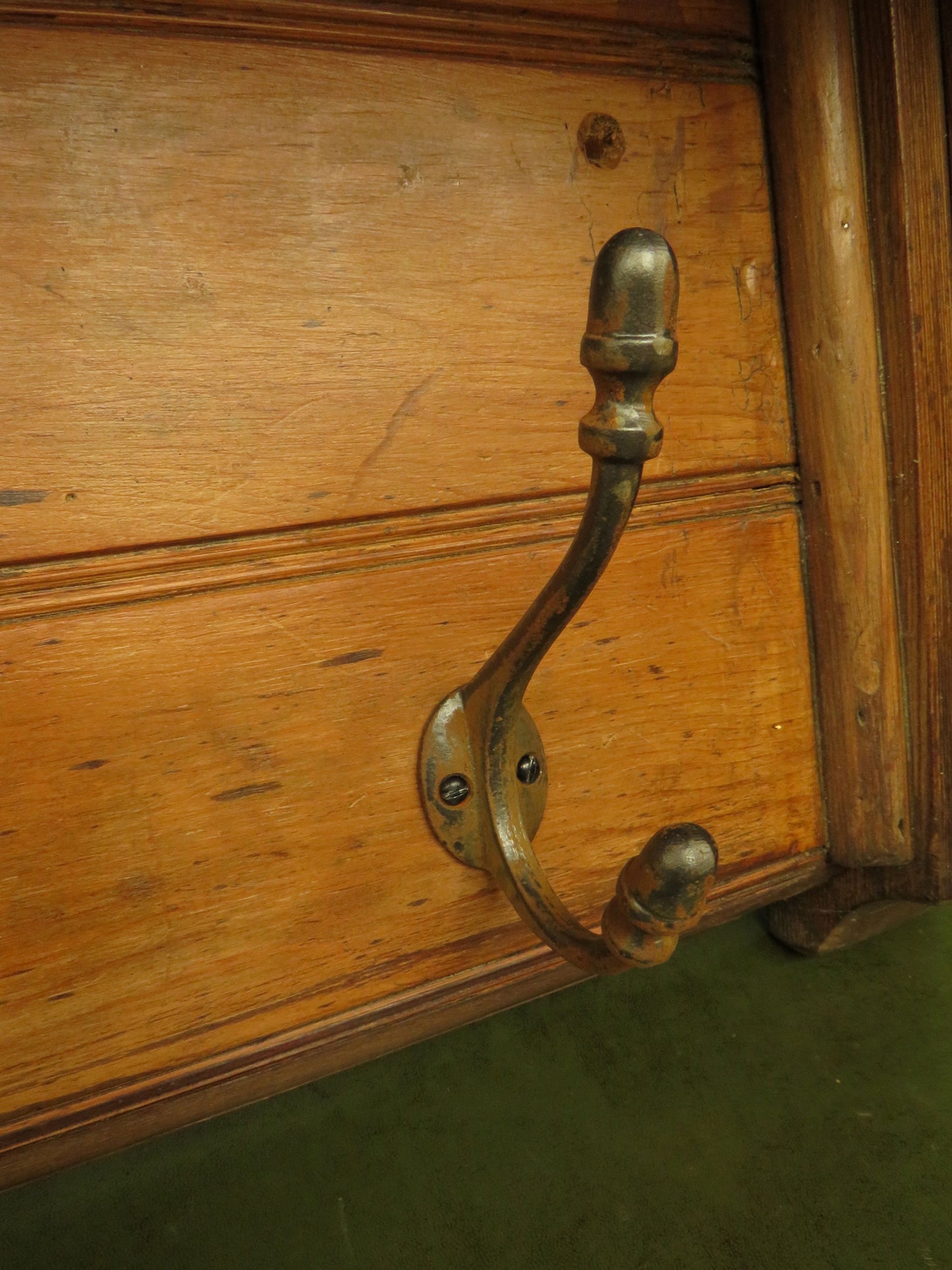 Antique Pine Wall Shelf with Coat Hooks