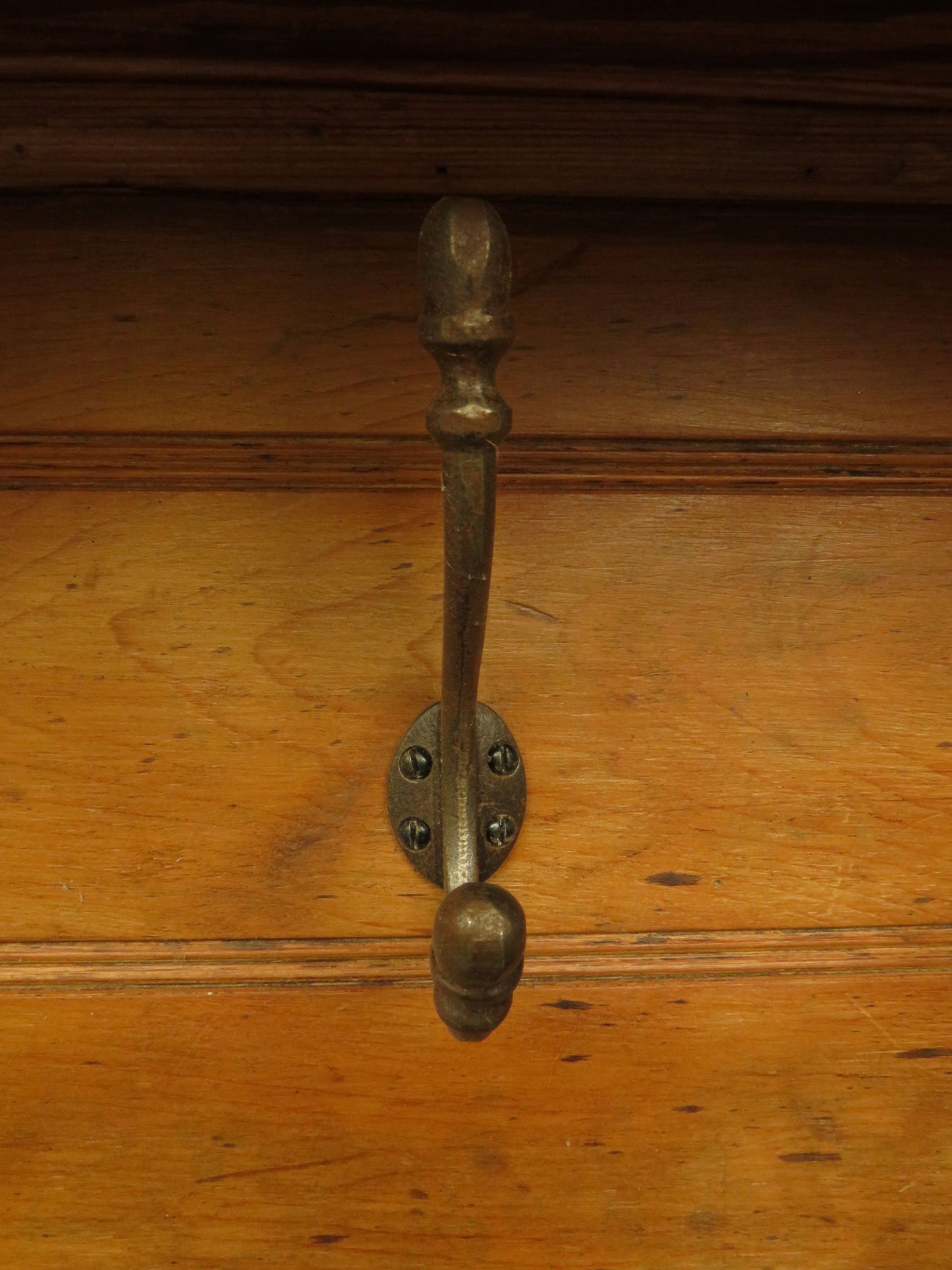 Antique Pine Wall Shelf with Coat Hooks