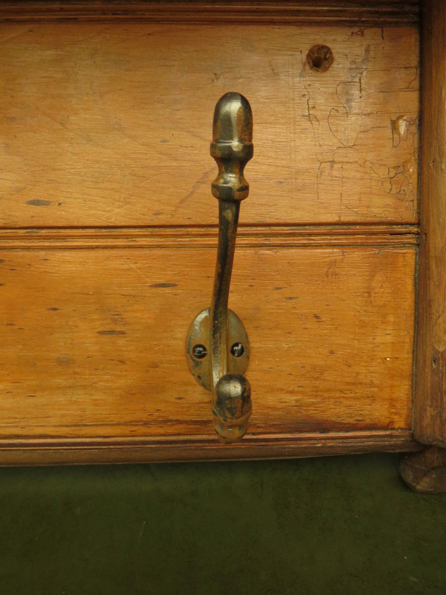 Antique Pine Wall Shelf with Coat Hooks