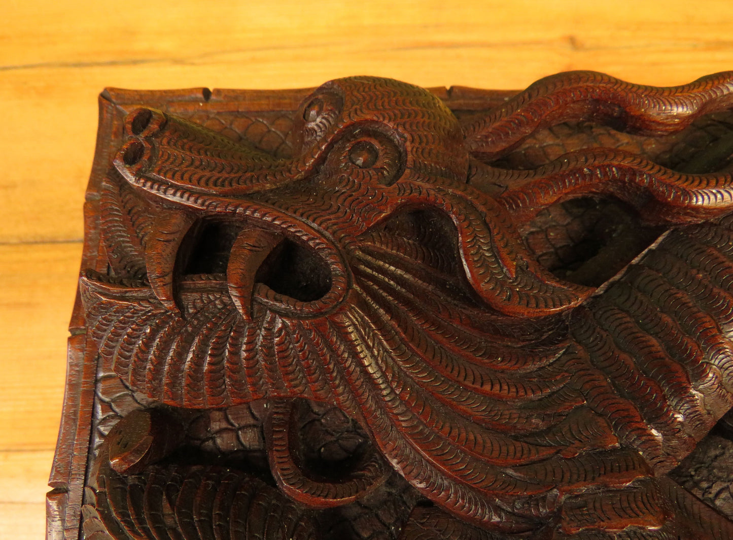 Antique Chinese Carved Wooden Box with Dragon