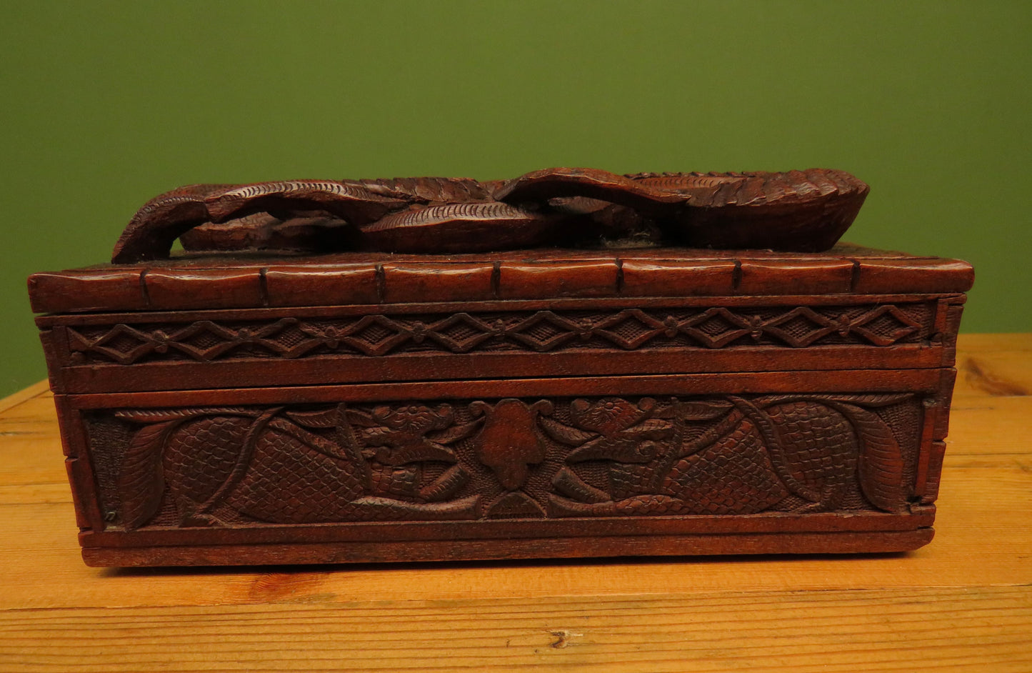 Antique Chinese Carved Wooden Box with Dragon