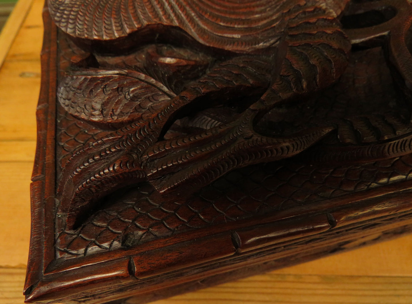 Antique Chinese Carved Wooden Box with Dragon