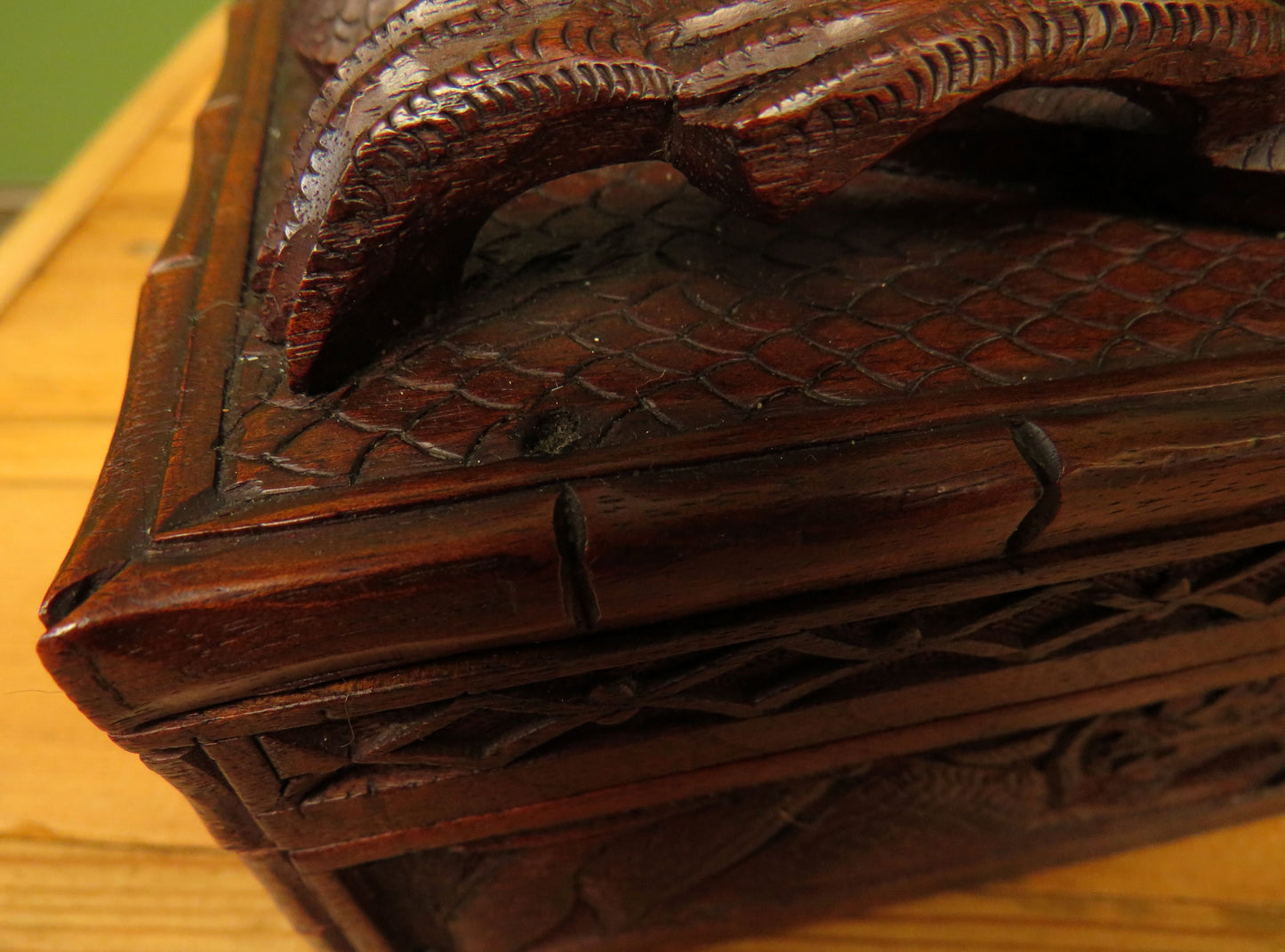 Antique Chinese Carved Wooden Box with Dragon