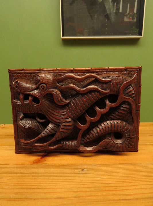 Antique Chinese Carved Wooden Box with Dragon