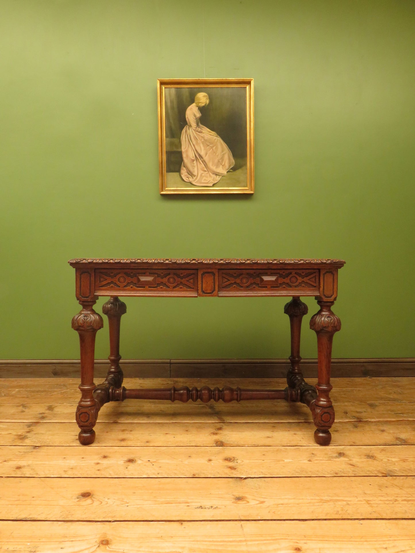 Restored French Polished Oak Writing Table