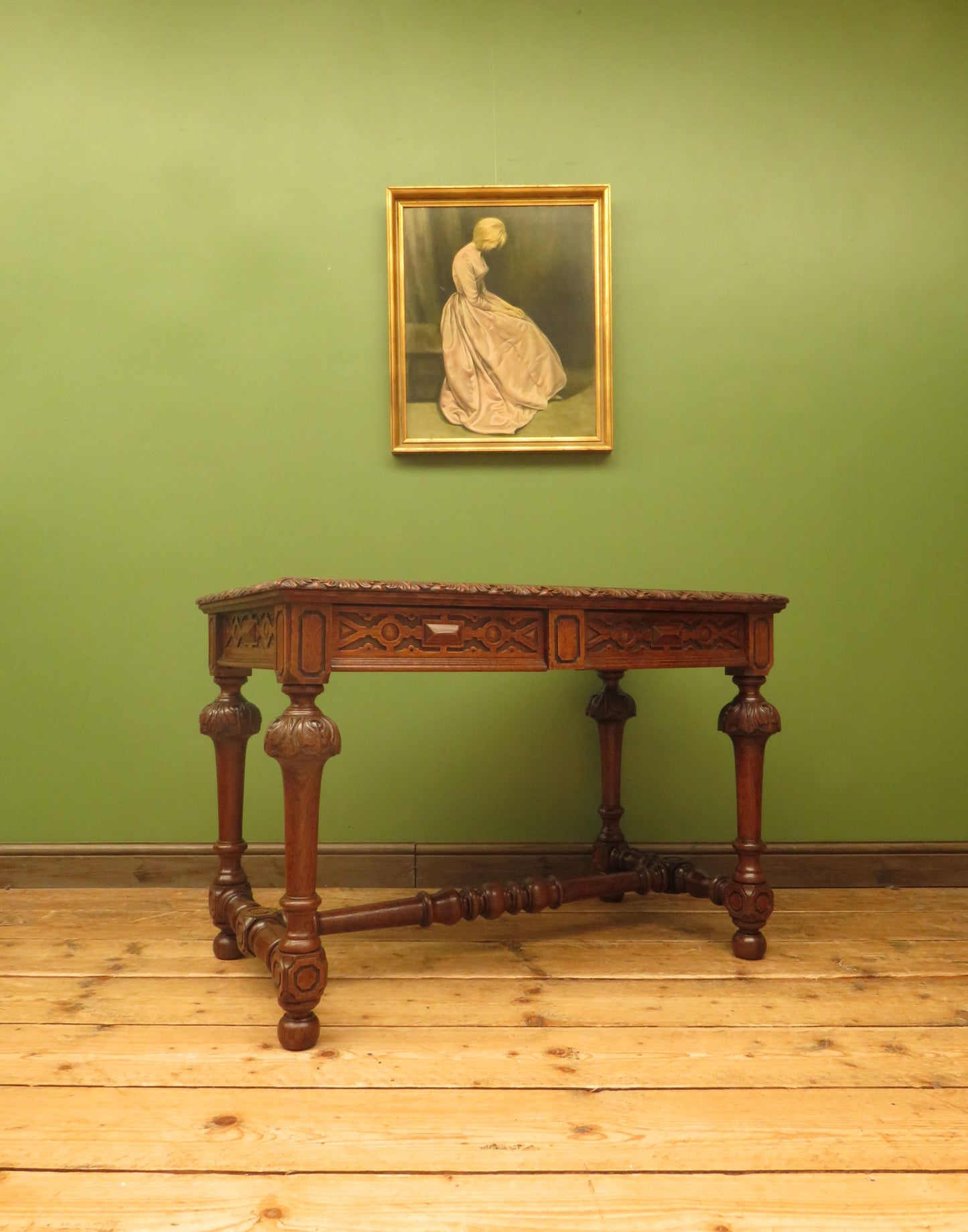 Restored French Polished Oak Writing Table