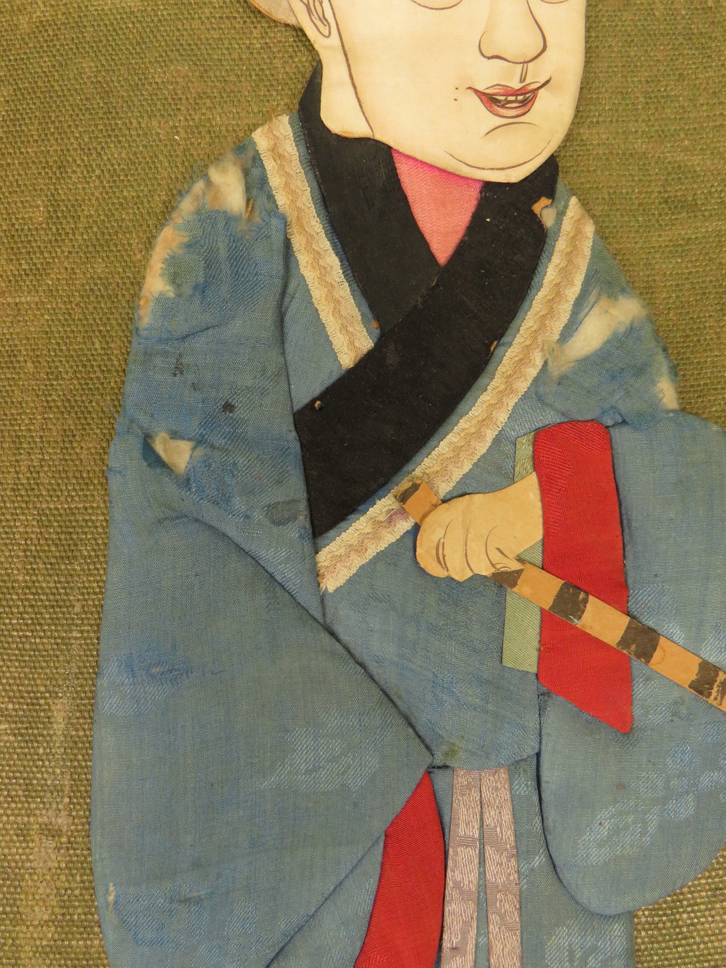 Antique Framed Chinese painted silk on card immortal figures
