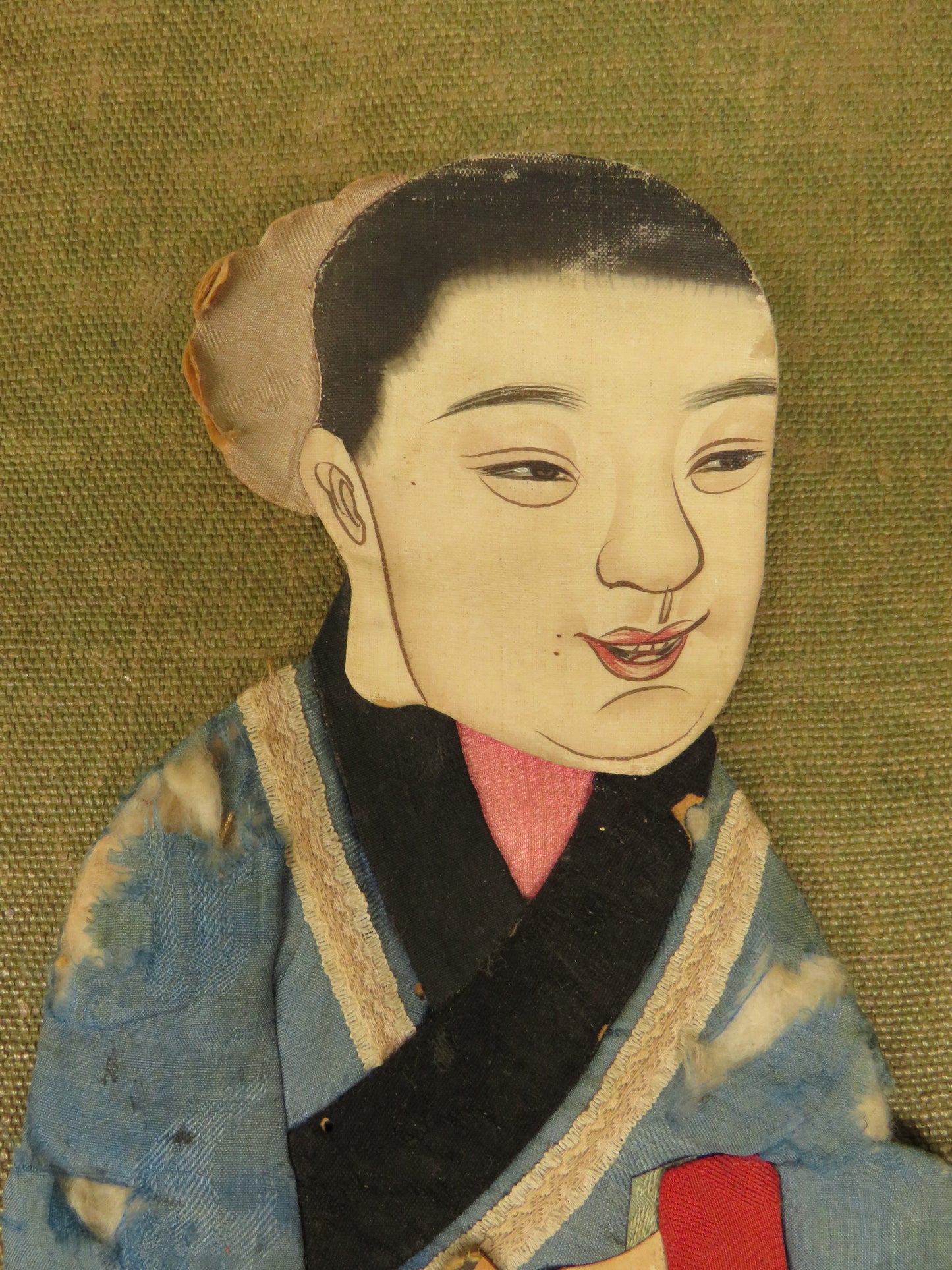 Antique Framed Chinese painted silk on card immortal figures