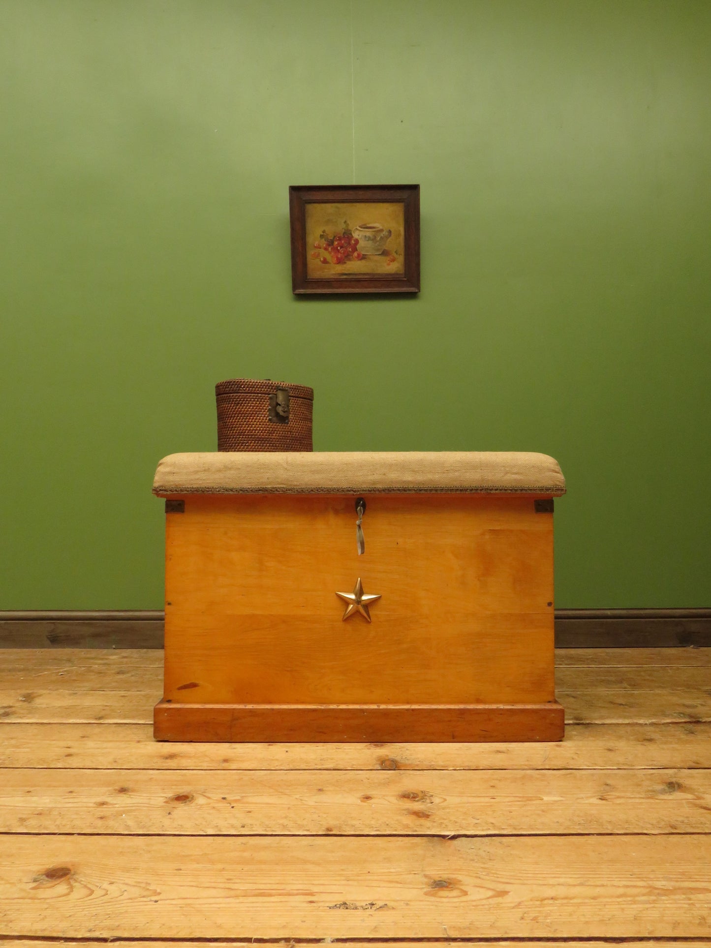 Nautical Blanket Box Storage Chest with Hessian Cushioned Top
