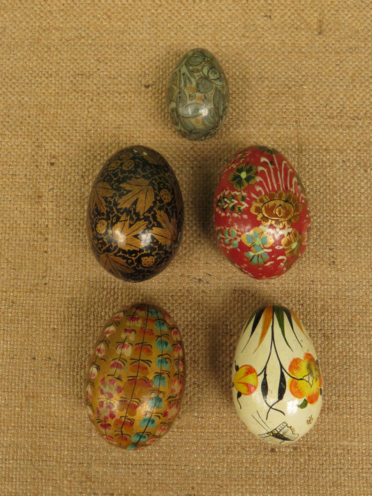 Vintage Indian paper-mache eggs x 5