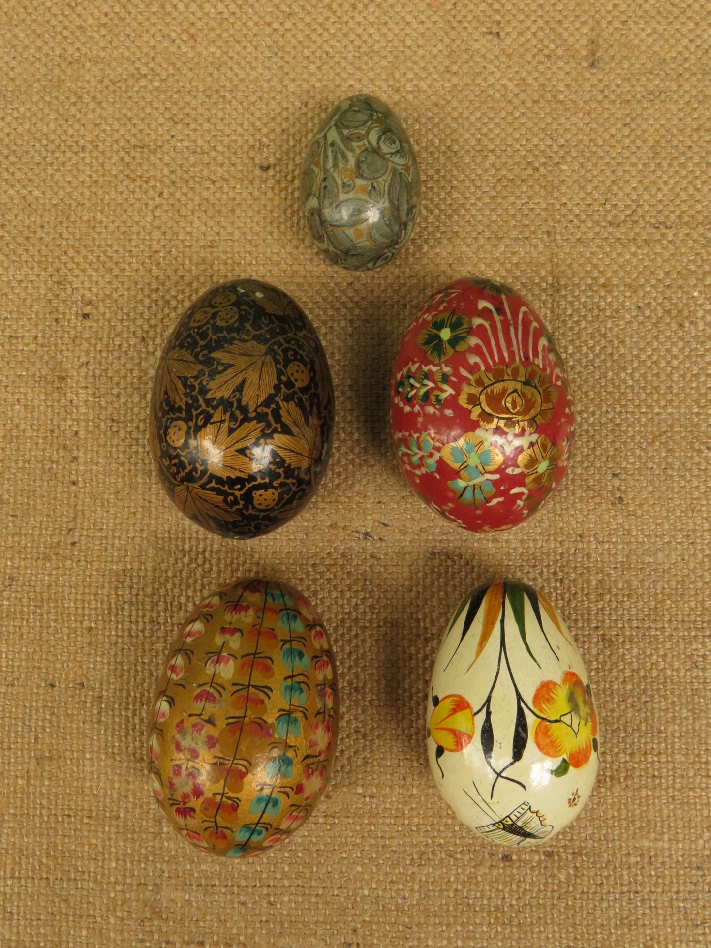 Vintage Indian paper-mache eggs x 5