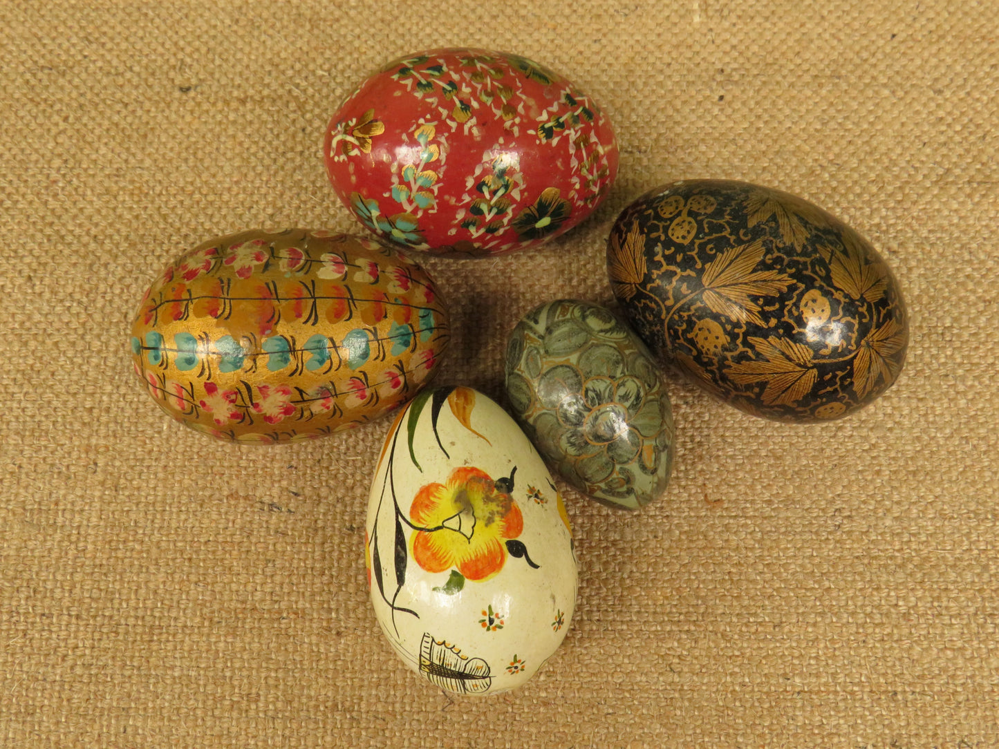 Vintage Indian paper-mache eggs x 5