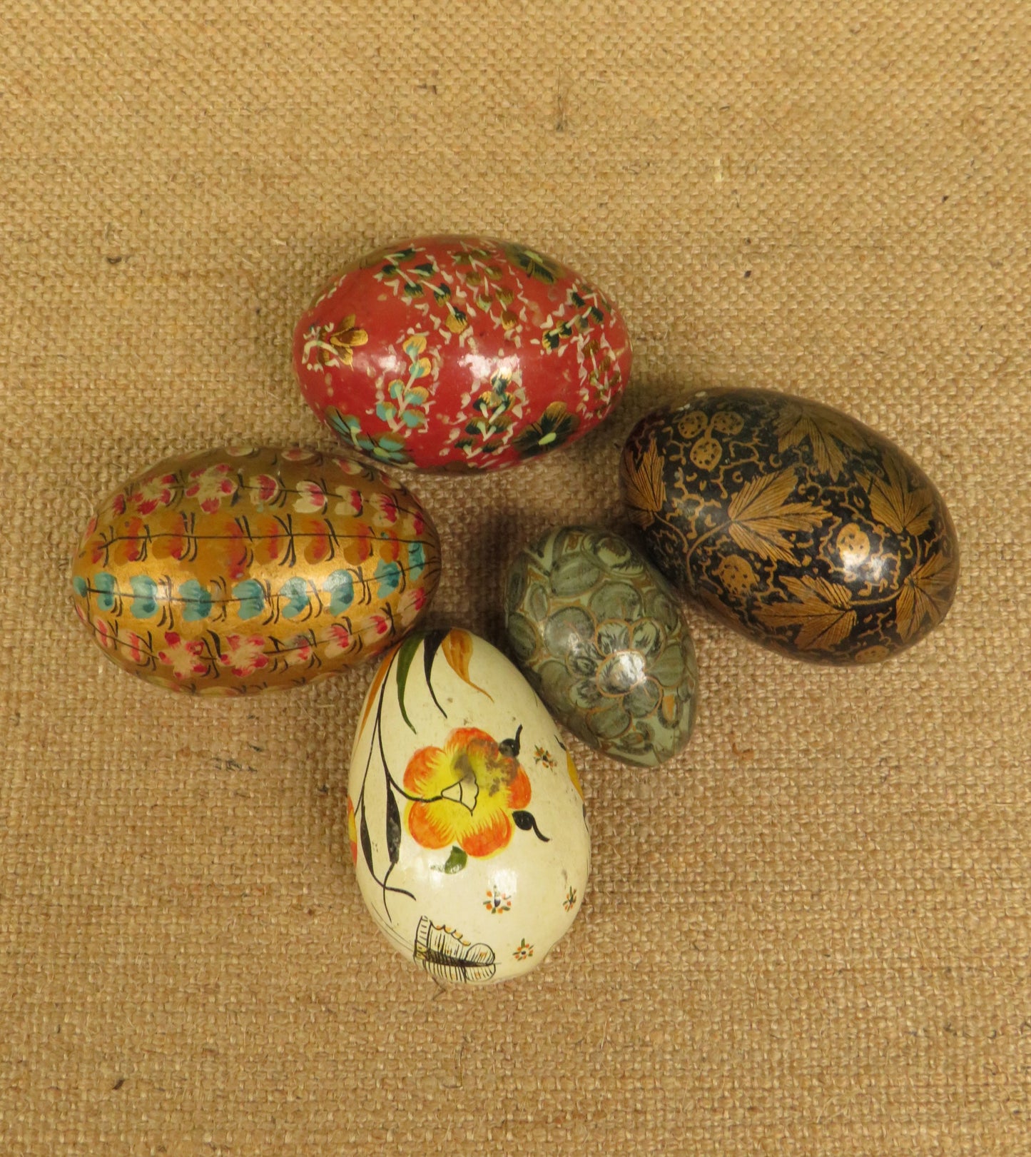 Vintage Indian paper-mache eggs x 5