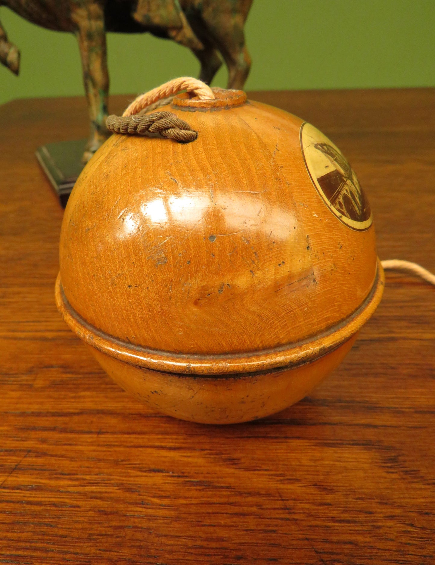 ANTIQUE VICTORIAN MAUCHLINE WARE STRING HOLDER, Laxey Wheel, Isle of Man