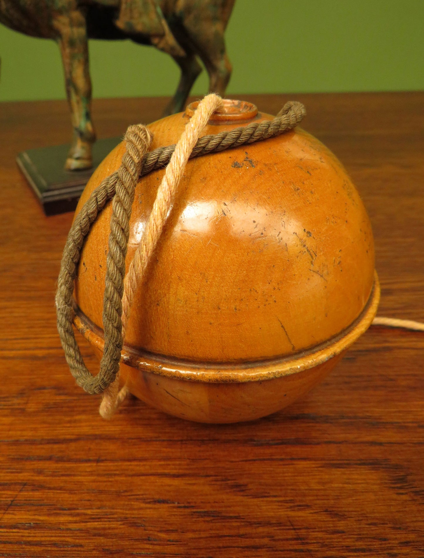 ANTIQUE VICTORIAN MAUCHLINE WARE STRING HOLDER, Laxey Wheel, Isle of Man