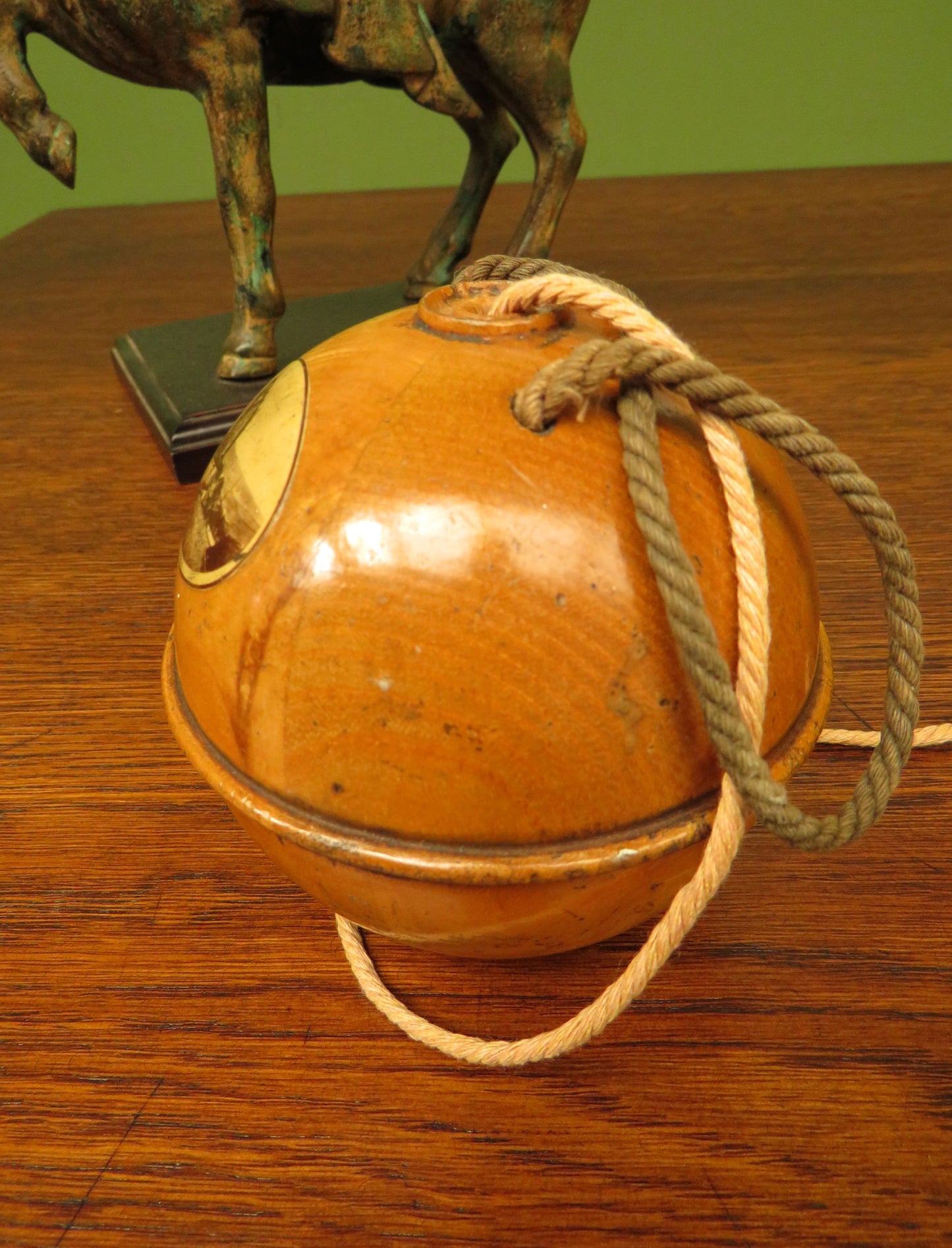 ANTIQUE VICTORIAN MAUCHLINE WARE STRING HOLDER, Laxey Wheel, Isle of Man