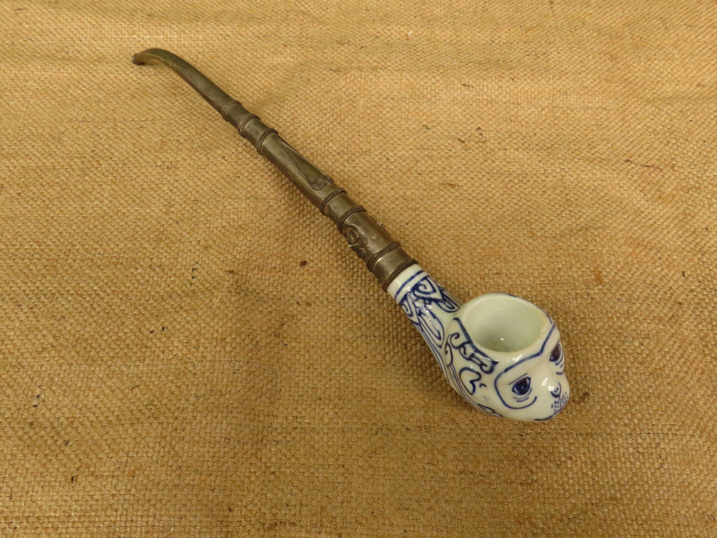 Porcelain Blue and White Monkey Pipe Incense Burner