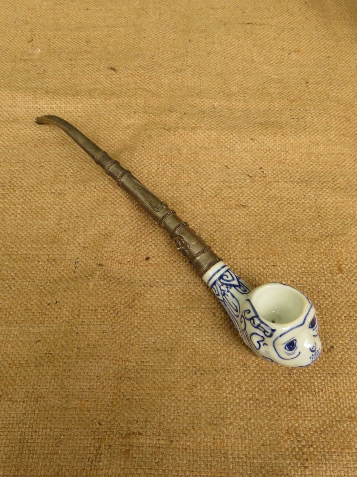 Porcelain Blue and White Monkey Pipe Incense Burner