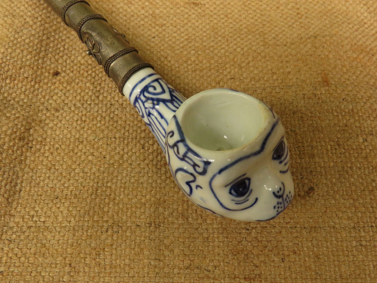 Porcelain Blue and White Monkey Pipe Incense Burner