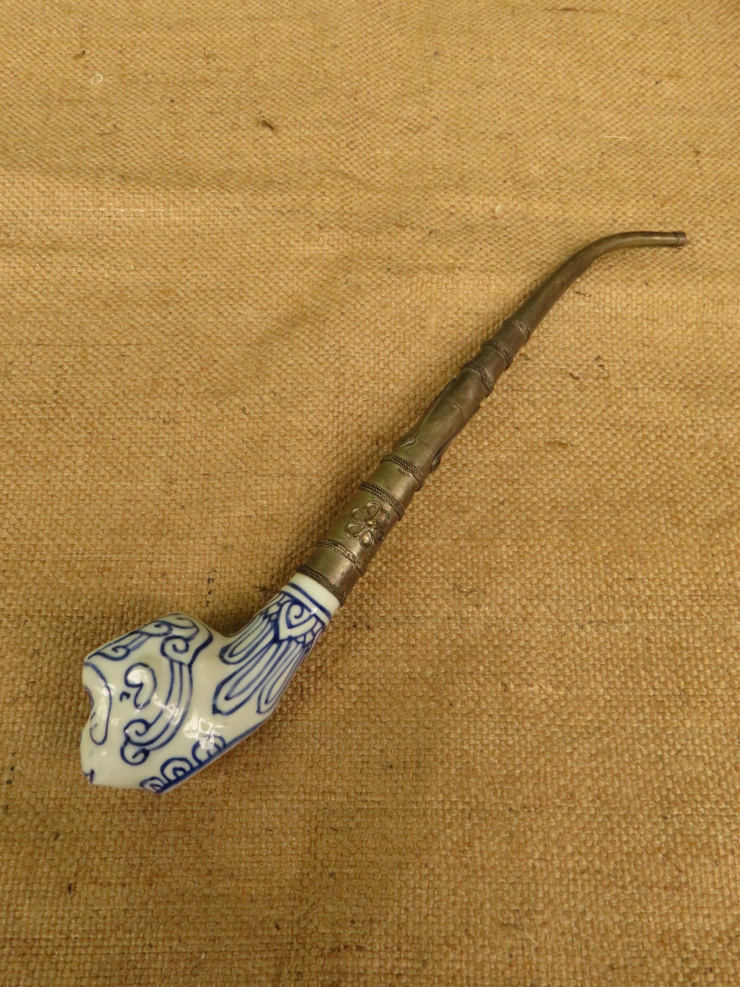 Porcelain Blue and White Monkey Pipe Incense Burner