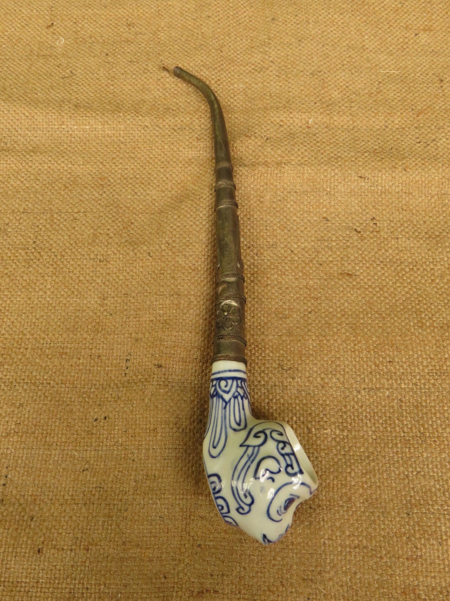 Porcelain Blue and White Monkey Pipe Incense Burner