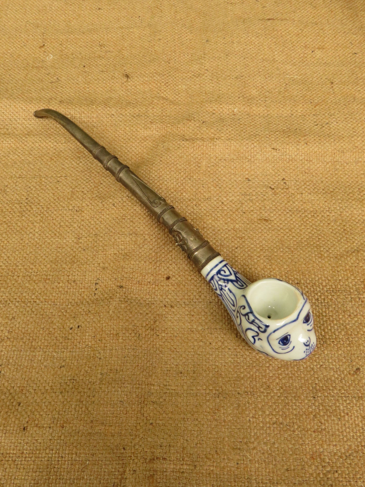 Porcelain Blue and White Monkey Pipe Incense Burner
