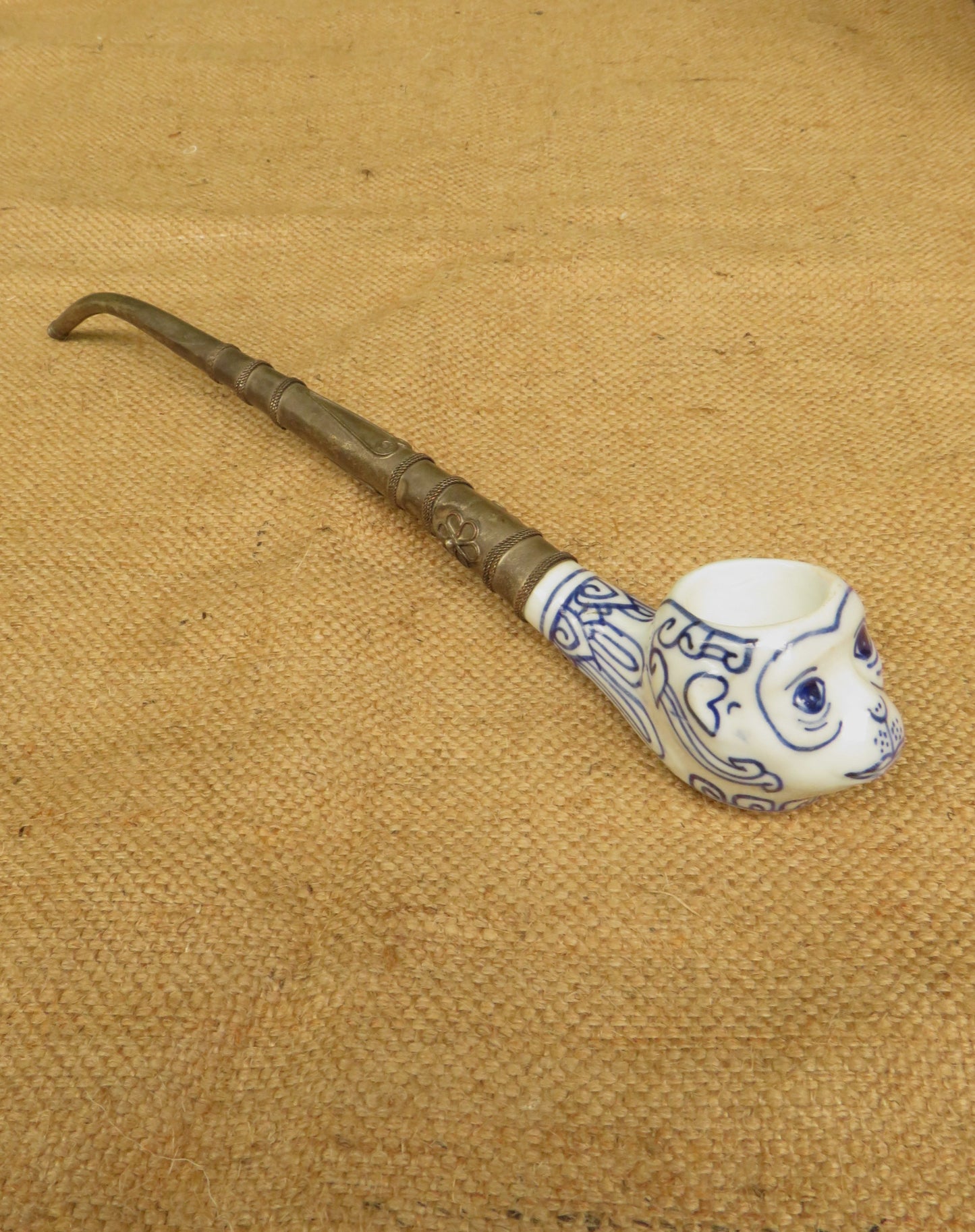 Porcelain Blue and White Monkey Pipe Incense Burner