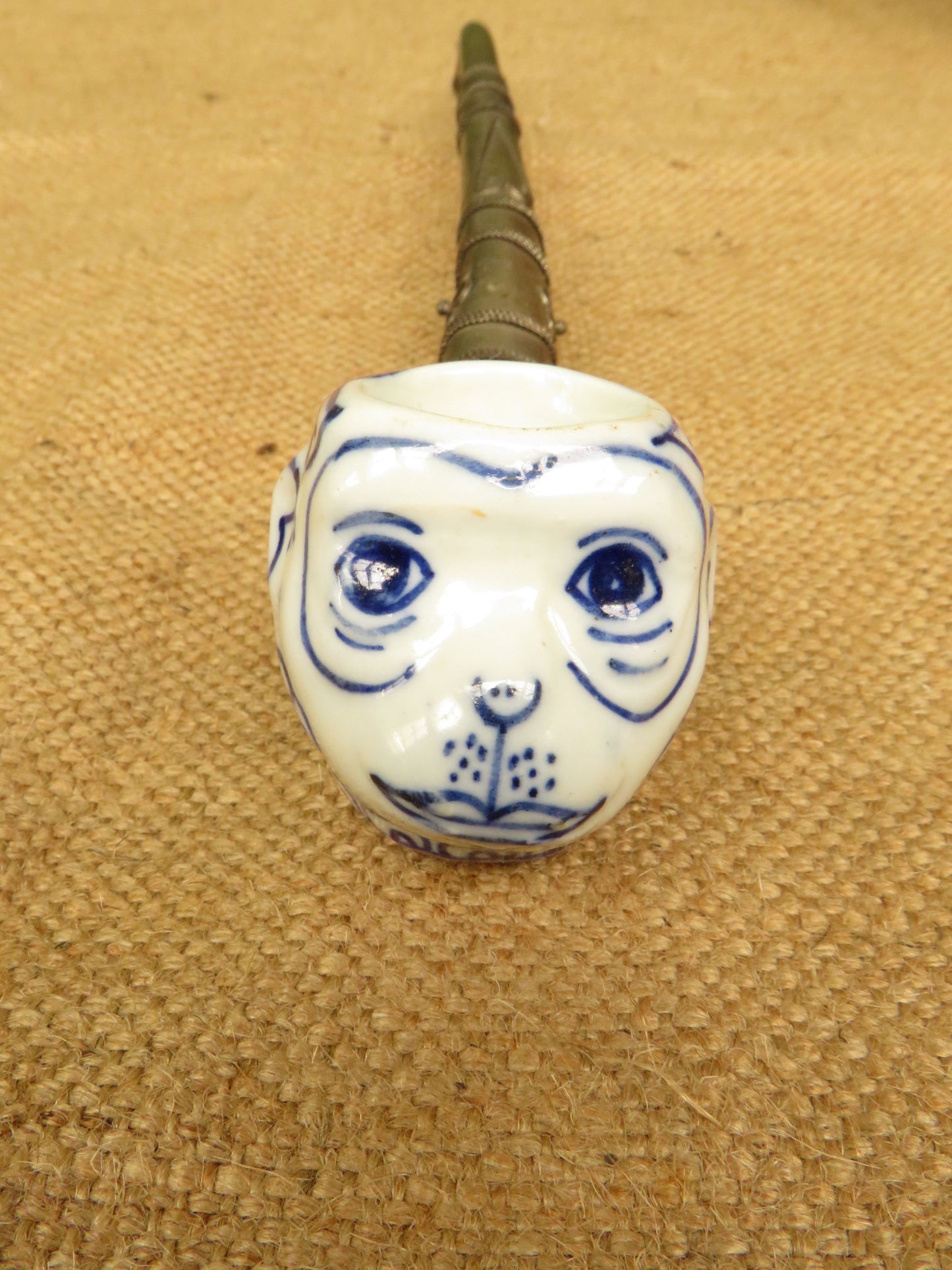 Porcelain Blue and White Monkey Pipe Incense Burner
