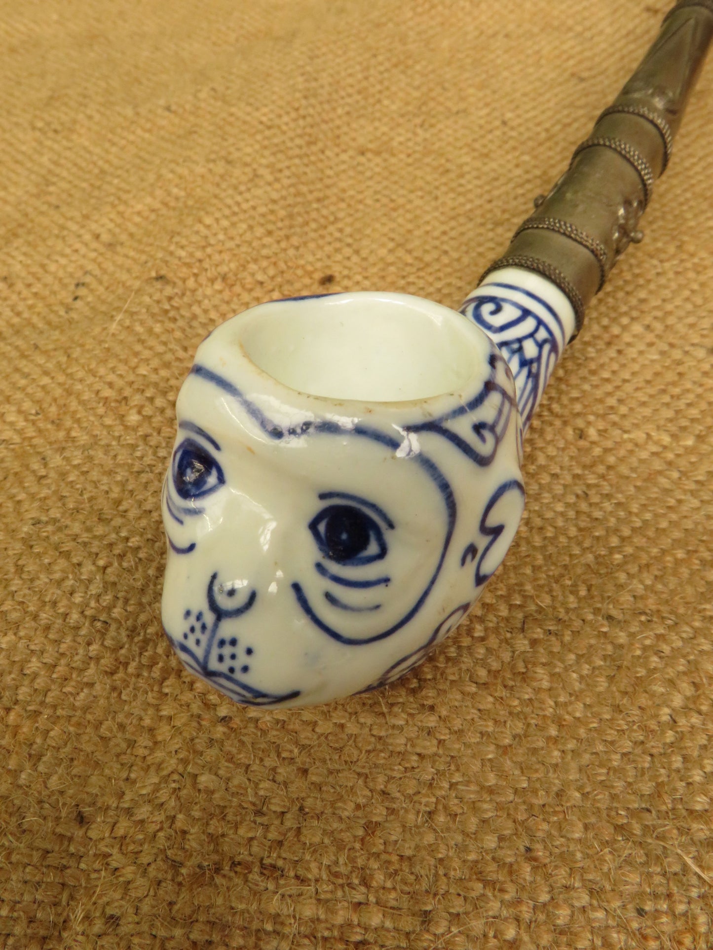 Porcelain Blue and White Monkey Pipe Incense Burner
