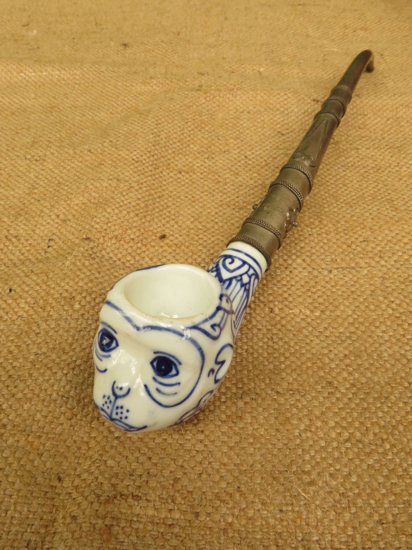 Porcelain Blue and White Monkey Pipe Incense Burner