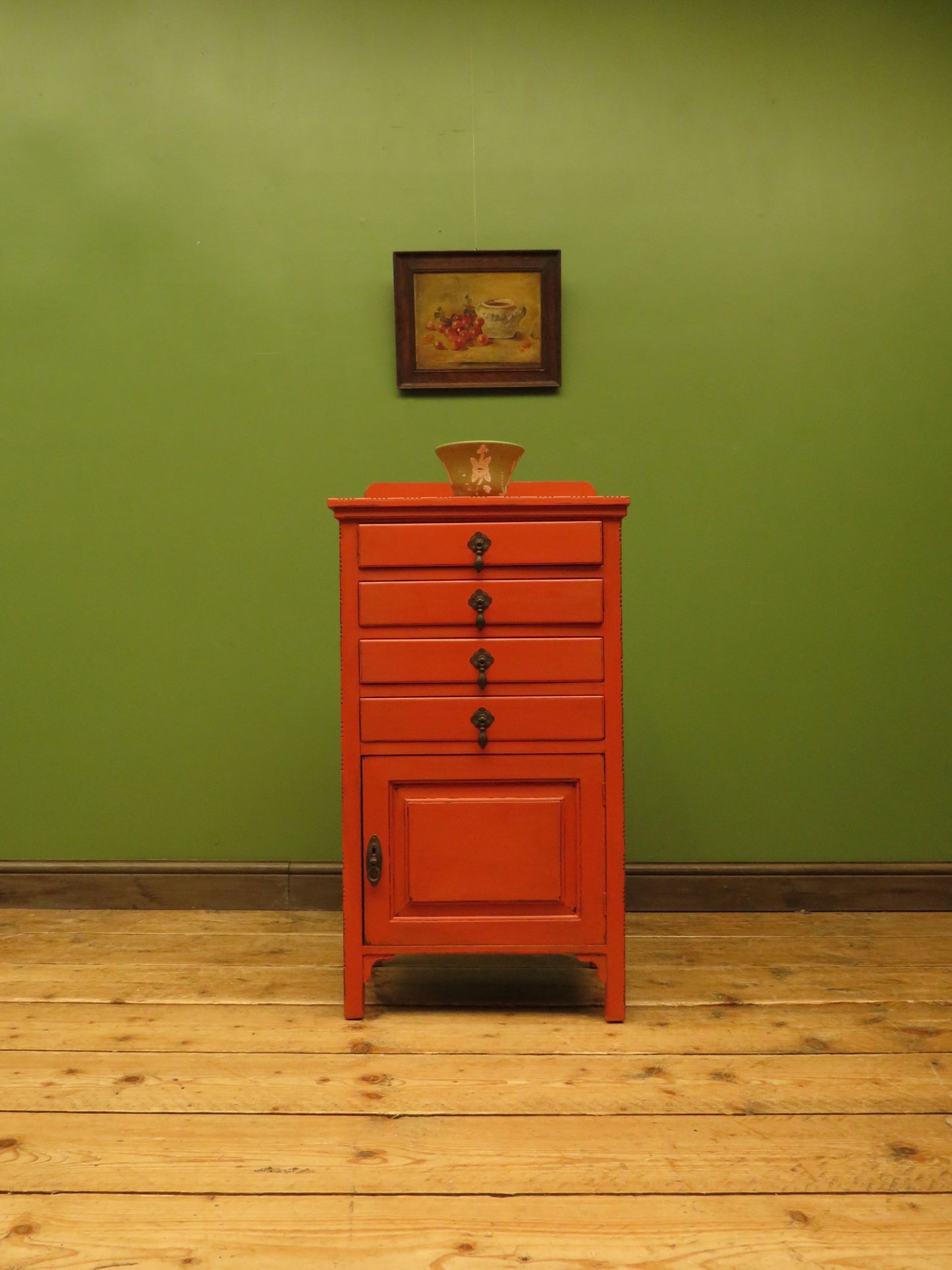 Bohemian Painted Orange Office Stationery Chest or Sheet Music Cabinet