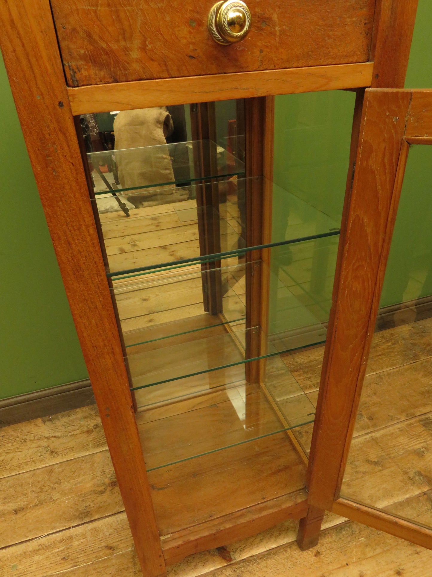 Antique Vitrine Display Cabinet with mirrored back and glass shelves